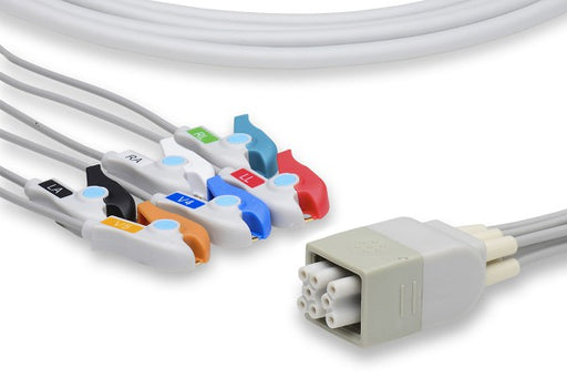 LAP6-90P0 GE Healthcare - Marquette Compatible ECG Telemetry Leadwire. 6 Leads Pinch/Grabber