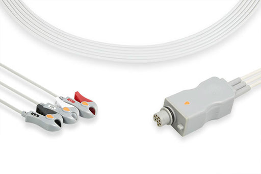 LFD3-90P0 Fukuda Denshi Compatible ECG Telemetry Leadwire. 3 Leads Pinch/Grabber