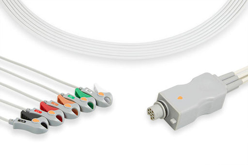 LFD5-90P0 Fukuda Denshi Compatible ECG Telemetry Leadwire. 5 Leads Pinch/Grabber
