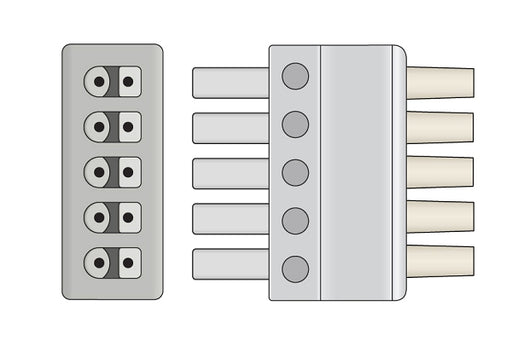 LMD5-90RP0 Draeger Compatible ECG Leadwire. 5 Leads Pinch/Grabber