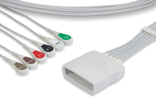 LPT6-90S0 Philips Compatible ECG Telemetry Leadwire. 6 Leads Snap