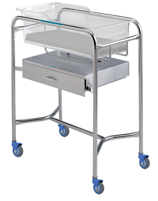Bassinet Stand, Stainless Steel, With SS Drawer, Side Mount - Pedigo P-1110-B-SS