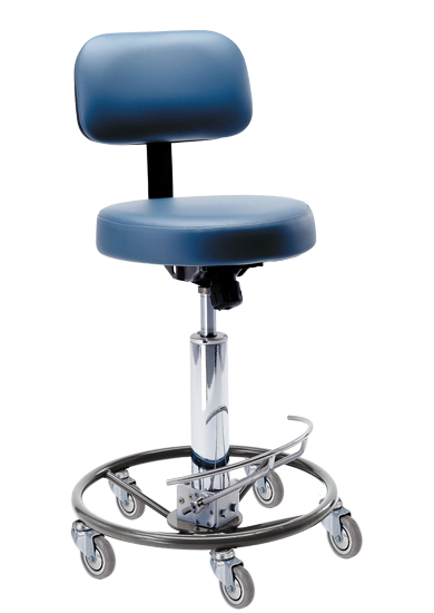 Stool, Surgeon's, Hydraulic, Foot Operated, With 16" Round Seat And Standard Backrest, Black - Pedigo P-6000-BLK