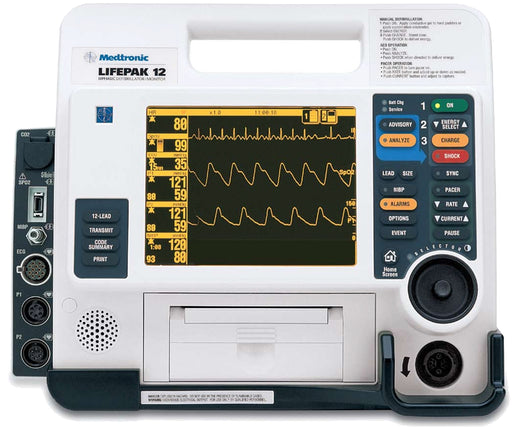 Physio Control LIFEPAK 12 Defibrillator Biphasic, 12 Lead, AED, Pacing, SP02, NIBP, ETC02, EL Screen (Refurbished)