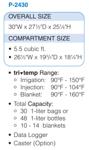 Tri-Temp Warmer, For Irrigation Fluids, Injection Fluids, And Blankets.  5.5 Cu. Ft. - Pedigo P-2430