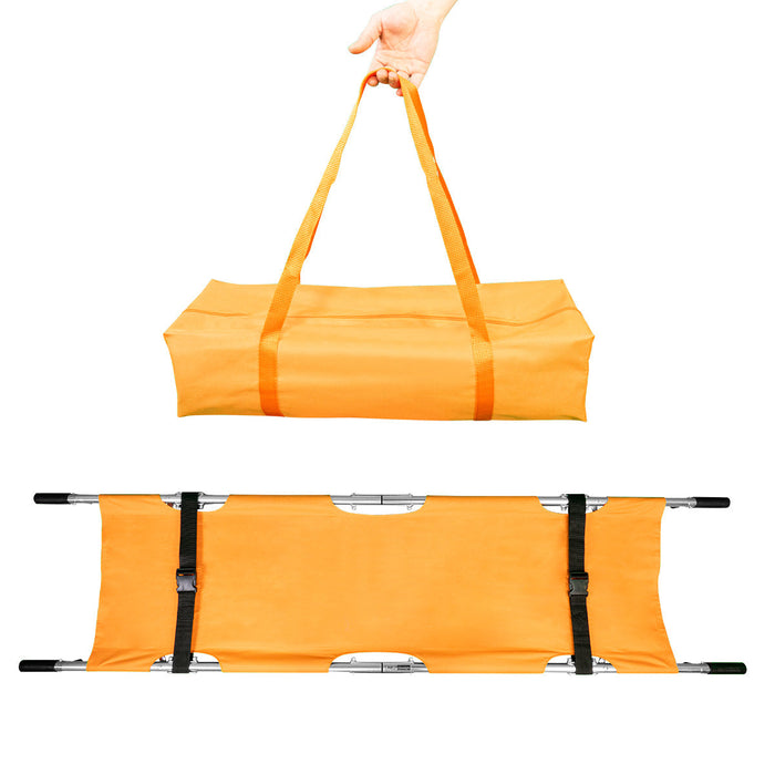 LINE2design EMS Portable Stretcher Emergency Foldaway Medical Flat Four Steel Bars Stretchers with Grip Handles & Zippered Carrying Case - Orange - LINE2design 70039-O