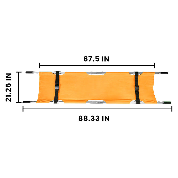 LINE2design EMS Portable Stretcher Emergency Foldaway Medical Flat Four Steel Bars Stretchers with Grip Handles & Zippered Carrying Case - Orange - LINE2design 70039-O