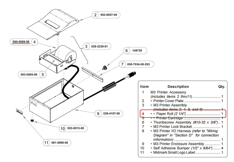 Paper Printer Roll, 2 1/4in, w/o Grid - Midmark 060-0008-00