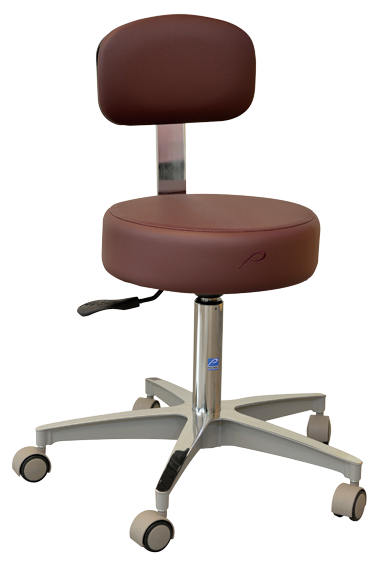Stool, Gas Cylinder, 5-Caster Aluminum Base, W/Back, Burgundy - Pedigo P-521-GS-BUR