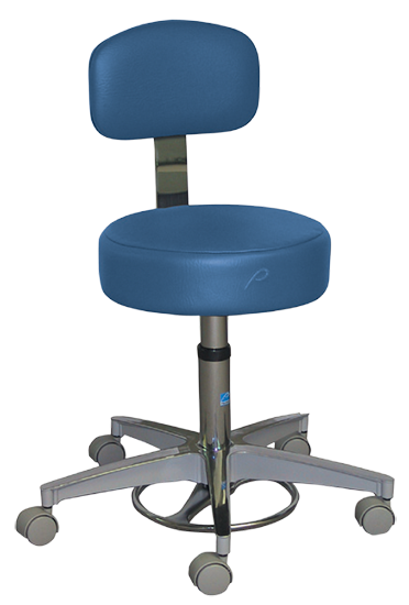 Stool, Gas Cylinder, Foot-Operated 5-Caster  Aluminum Base, W/Back, Tb-133 Approved, Pvc-Free, Orchard Plum - Pedigo T-527-GS-ORP