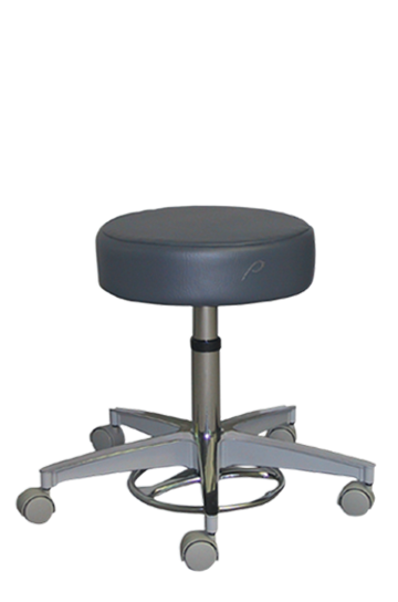 Stool, Gas Cylinder, Foot-Operated 5-Caster Aluminum Base, Without Back, Black - Pedigo P-528-GS-BLK