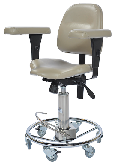 Stool, Surgeon's, Hydraulic, Foot Operated, With Contoured Seat And Backrest, And Adjustable Arm Rests, Beige - Pedigo P-7000-BGE
